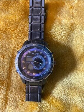 ALDO Black Men's Dual-Time Metal Bracelet Watch